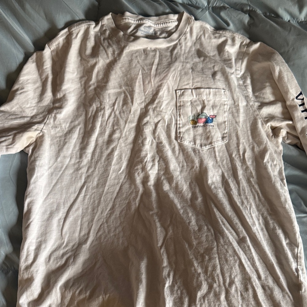 Vineyard Vines Cream Short Sleeve Tee with Pocket